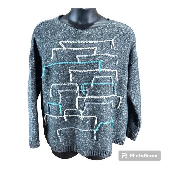 Pure Jill J. Jill gray space dye yarn embellished  pull over sweater size large - Picture 1 of 5